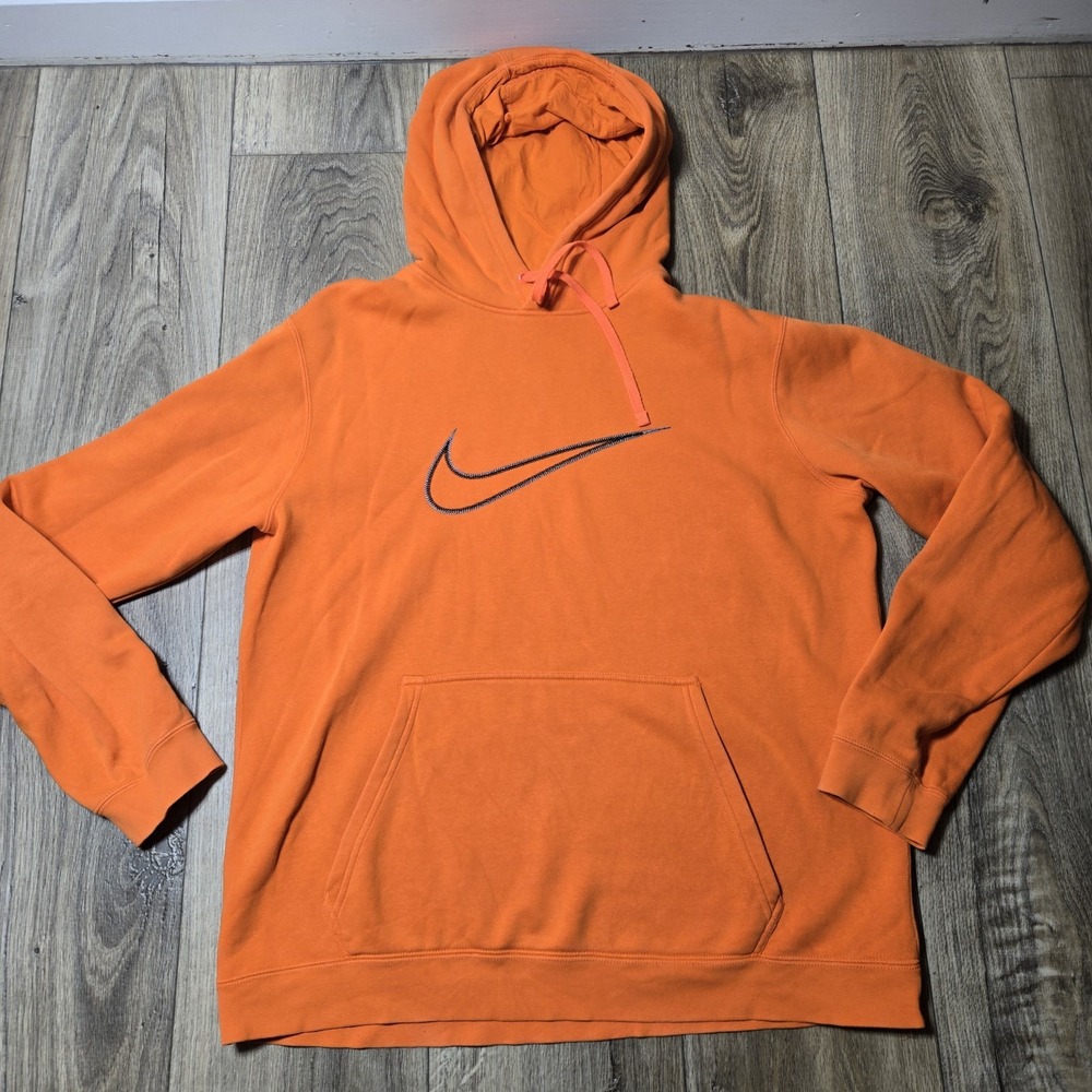Vintage Nike OrangeHoodie Men's Large Center Black Swoosh Logo Blue Tag